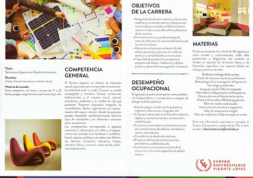 Información sobre la Carrera de Técnico Superior en Diseño de Interiores, Competencia General, Objetivos, Materias del Centro Universitario Vicente López.